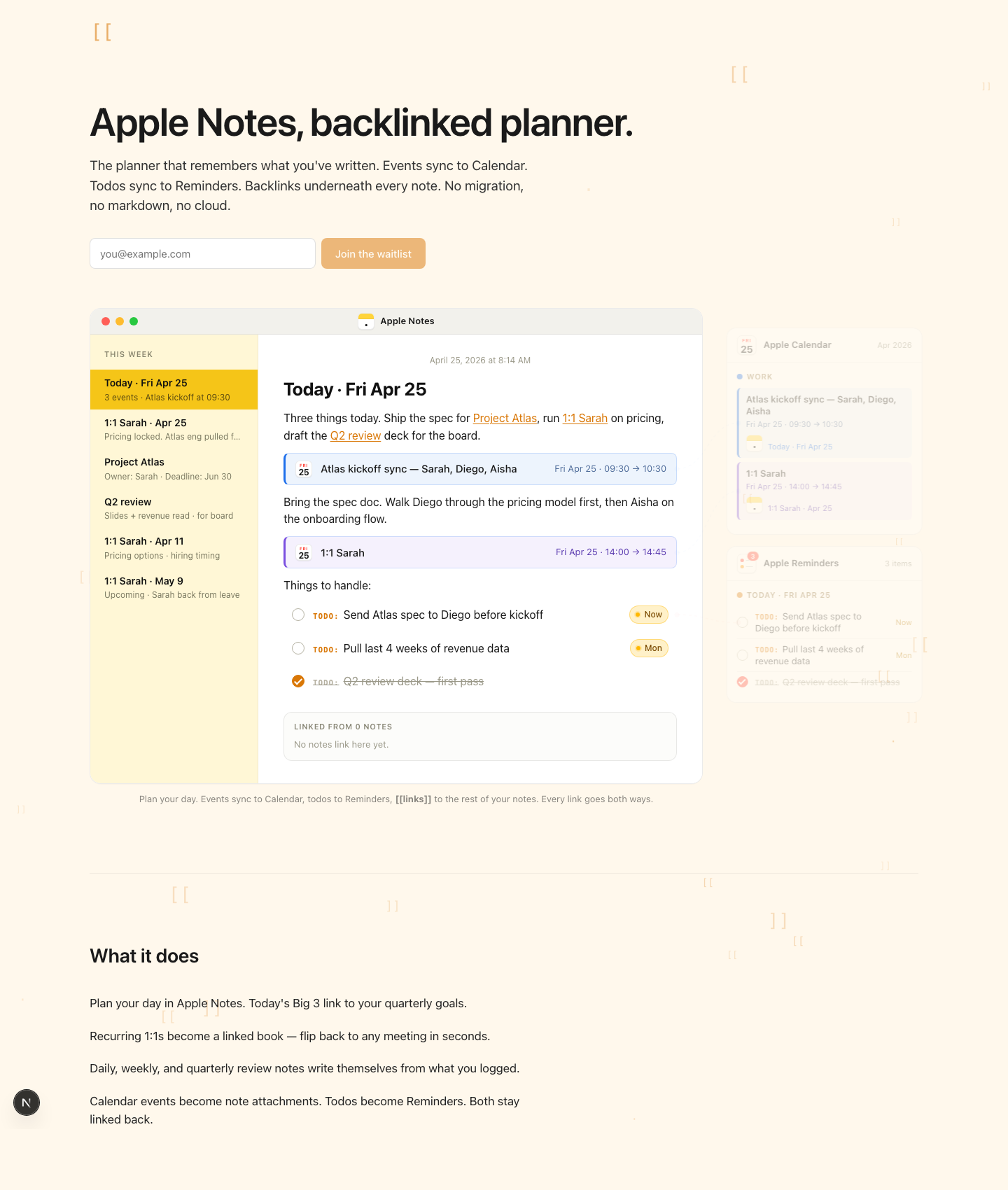 notesmesh demo: Apple Notes with backlinks, calendar sync, and reminders sync
